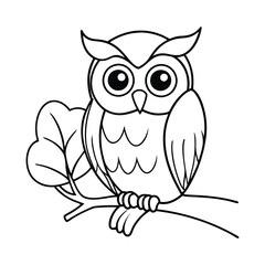 a big eyed owl perched line art vector