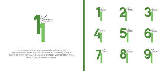set of anniversary logo flat green color on white background for celebration moment