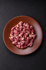 Chicken raw heart, red duck or turkey internal organs as an ingredient