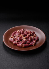 Chicken raw heart, red duck or turkey internal organs as an ingredient