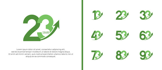 set of anniversary logo flat green color on white background for celebration moment