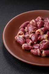 Chicken raw heart, red duck or turkey internal organs as an ingredient