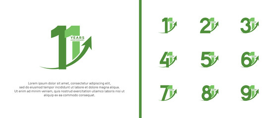 set of anniversary logo flat green color on white background for celebration moment