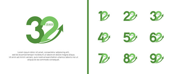 set of anniversary logo flat green color on white background for celebration moment