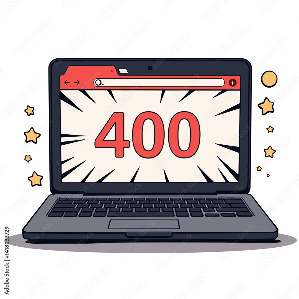 Poster web browser error 400 displayed on laptop with dynamic elements, ideal for tech educational content