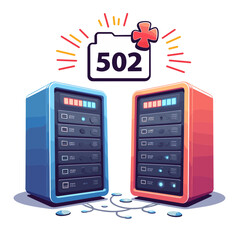 Obraz premium Digital technology failure concept with servers illustrating error status code 502, for awareness and education in tech blogs
