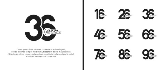 set of anniversary logo flat black color on white background for celebration moment