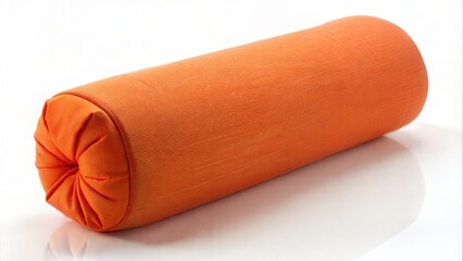 Closeup studio shot of a bright orange textured bolster pillow