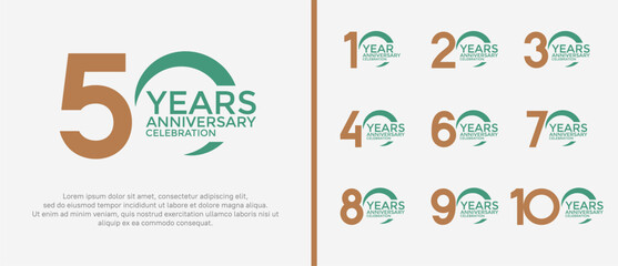 set of anniversary logo flat brown and green color on white background for celebration moment