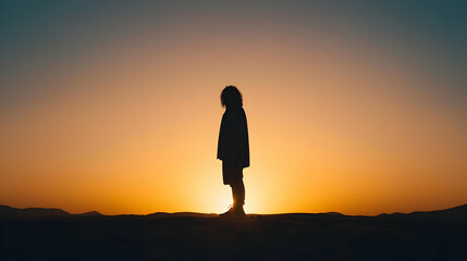Fototapeta premium Silhouette Person Sunset Landscape