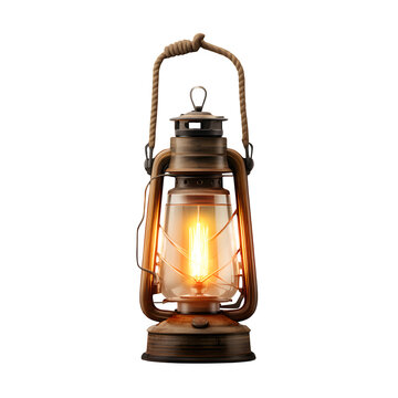 Camping lantern with warm light isolated on transparent background