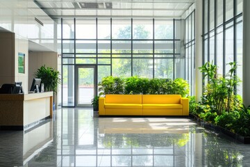 Modern Lobby with Yellow Sofa