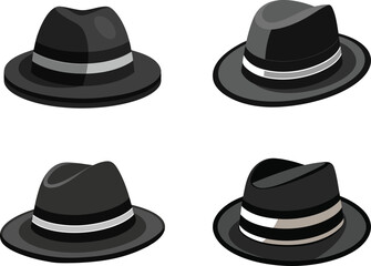 Stylish black fedora hats fashion accessories, Fedora hat vector illustration