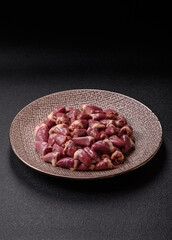 Chicken raw heart, red duck or turkey internal organs as an ingredient