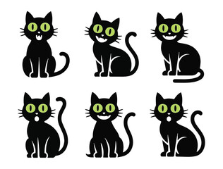 Obraz premium Halloween cat silhouette vector illustration icon set
