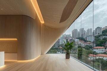 Modern minimalist interior design with city view