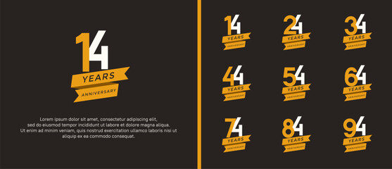 set of anniversary logo flat orange and white color on black background for celebration moment