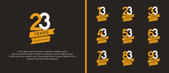 set of anniversary logo flat orange and white color on black background for celebration moment