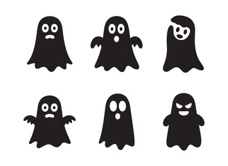 Halloween cute ghosts silhouette vector collection set