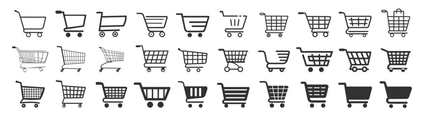 Shopping cart icons set isolated on transparent. Shopping basket icon collection. Trolley cart icon vector template flat design.