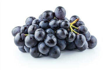 Fototapeta premium A luscious bunch of dark purple grapes glistening with moisture rests on a pristine white background a vibrant still life of nature s