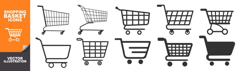 Shopping cart icons set isolated on transparent. Shopping basket icon collection. Trolley cart icon vector template flat design. © Alex
