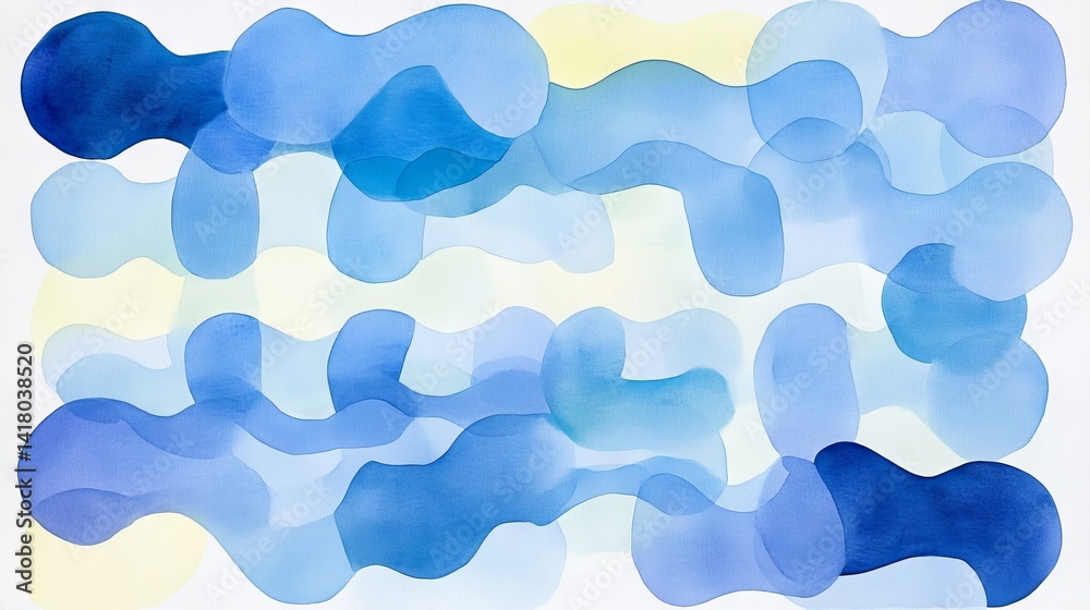 Wall mural watercolor blobbing blues hazy overlapping aqueous forms