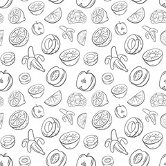 Fruits seamless pattern background in line art style.
