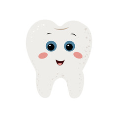 Cute tooth character cute funny stickers with faces. Oral hygiene, kids oral care and dental health concept. Flat vector illustration.