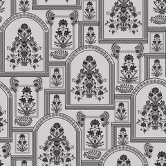 Vintage seamless pattern in Portugal style Indian pottery style . Azulejo. Majolica pottery tile, traditional Portuguese and Spain decor.Unique pattern traditional floral, wallpaper,textile prints