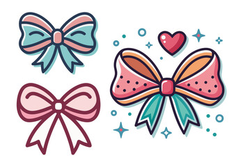 A vector set of colorful bows with ribbons offers a delightful design element for holiday, Christmas, birthday, and celebration decor