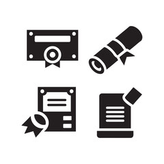 Academic achievement icons, graduation symbols, black and white silhouettes