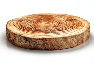 Wood slice with rings detail on white background