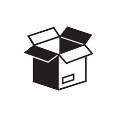 Black cardboard boxes, minimalist design, monochrome illustration, simple geometric shapes, packaging icons