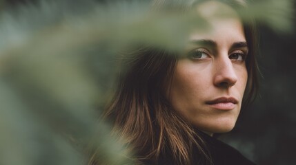 minimalistic portrait conveying animalistic gaze with blurred background for dramatic effect