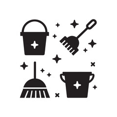 Vector set of garden tools icons and symbols in black silhouette design