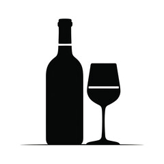 Wine Bottle and Glass Silhouette Icon in Minimalist Style