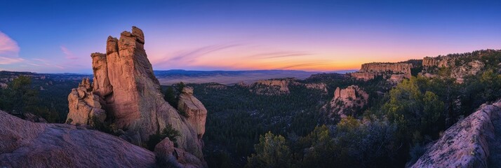 Rocky vista at sunset over mesas