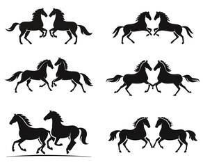 set horse silhouettes vector