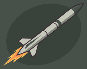 Rocket Launching with Flames: Spacecraft, Startup, and Technology Vector.