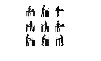 Silhouette Icons of People Working at Standing Desks