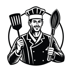 black chef wearing line art vector