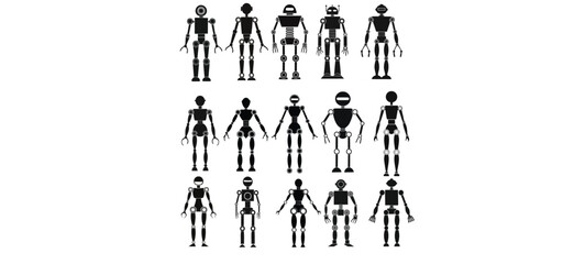  Set of Human and Robot Character Icons in Various Poses
