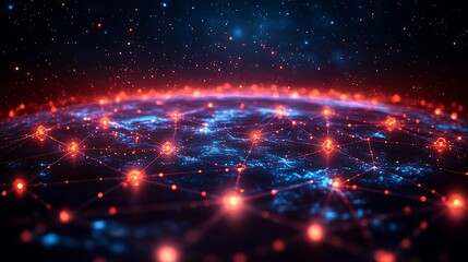 Obraz premium Global interconnectedness visualized as a network of glowing connections around Earth.