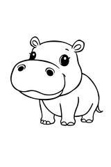 Fototapeta premium Cute Baby Hippo Drawing in Black and White for Kids' Coloring