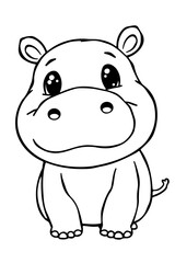 Fototapeta premium Smiling Hippopotamus Hand-Drawn Illustration