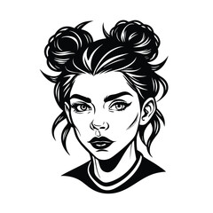 black icon woman messy line art vector