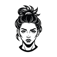 black icon woman messy line art vector