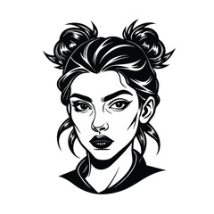 black icon woman messy line art vector