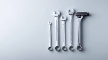 service technician tools neatly arranged on blank surface minimalistic style with copy space